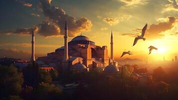 Hagia Sophia in Golden Light, A Symbol of History photo