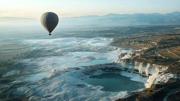 Serene Hot Air Balloon Ride Over Pamukkale's Pristine Pool photo