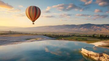 Serene Hot Air Balloon Ride Over Pamukkale's Pristine Pool photo