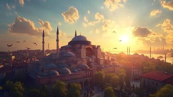 Hagia Sophia in Golden Light, A Symbol of History photo