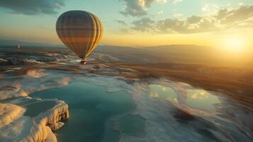 Serene Hot Air Balloon Ride Over Pamukkale's Pristine Pool photo