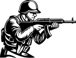 black silhouette of a soldier with a weapon without background vector