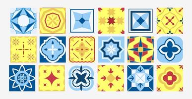 Collection of bright seamless geometric mosaic tile patterns. Decorative endless ornamental east color backgrounds. repeatable symmetric prints. Vibrant textures. vector