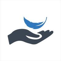 Feather in hand icon. Feather icon vector