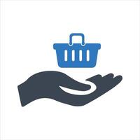 Shopping basket in hand. Food inflation icon vector