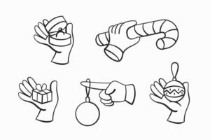 Set of line style hands icons decorating a Christmas tree. vector