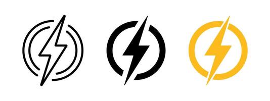 Flash icon. Lightning bolt logo. Shock symbol. Fast speed sign. Electric charge rounded illustration. Thunderbolt lightning inside a circle pictogram. Yellow flash concept. vector