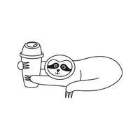 Adorable hand drawn sloth with coffee doodle. Tropical bear with cute phrase, coffee, please. vector
