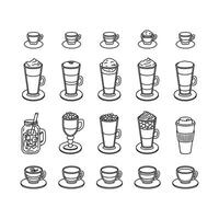 Hand drawn collection coffee shop menu with espresso, doppio, glace, ristretto, latte, macchiato, mocha, raf, ice latte, cocoa, chocolate, frappe, cappuccino, americano, lungo, flat white doodle vector