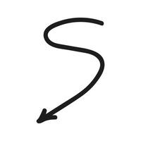 Twisted line wave arrow doodle down and left direction vector