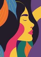 Abstract Colorful Woman Portrait with Flowing Multicolored Hair vector