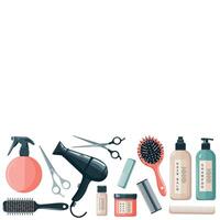 Set of hairdressing tools along the bottom edge. on a white background. vector