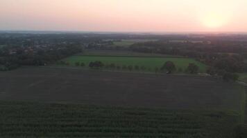 An aerial view of a field at sunset video