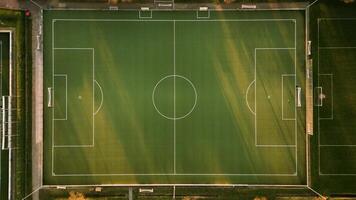 An aerial view of a soccer field video