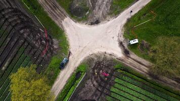 An aerial view of a road intersection video