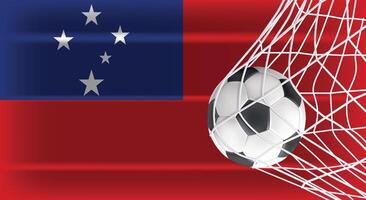 Soccer or Football ball in Goal Net Isolated on Samoa Shaded Flag, Sports Accessory Equipment for Playing Game, Championship and Competition Design Element Realistic 3D vector
