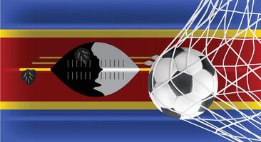 Soccer or Football ball in Goal Net Isolated on Eswatini Shaded Flag, Sports Accessory Equipment for Playing Game, Championship and Competition Design Element Realistic 3D vector