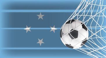 Soccer Football ball in Goal Net Isolated on Micronesia Shaded Flag, Sports Accessory Equipment for Playing Game, Championship and Competition Design Element Realistic 3D vector