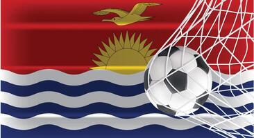 Soccer Football ball in Goal Net Isolated on Kiribati Shaded Flag, Sports Accessory Equipment for Playing Game, Championship and Competition Design Element Realistic 3D vector