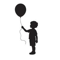 Silhouette of a child holding a balloon on a string on a white background vector