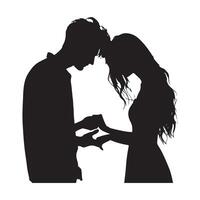 Silhouette of a couple holding hands and leaning toward each other on a white background vector