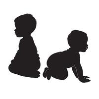 baby and toddler silhouette isolated on white background. Sitting, crawling and standing silhouette on a white background vector