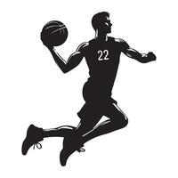 Man basketball player, people playing basketball silhouette on white background vector