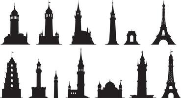 Silhouettes of different buildings in different styles vector