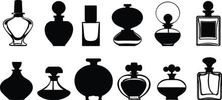 Various perfume bottles silhouettes on a white background vector
