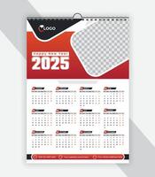 Modern wall calendar design 2025. Print Ready One Page wall calendar template design for 2025. Week starts on Sunday vector