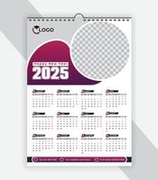 2025 One Page wall Calendar Design Template, Calendar Design 2025 vector