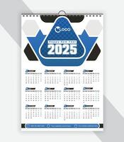 Modern wall calendar design 2025 . Print Ready One Page wall calendar template design for 2025 vector