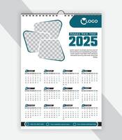 Wall calendar design for 2025. One page wall calendar template design. Minimalist style calendar vector