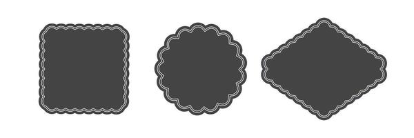 Black shapes border with thin scallop lines. Classic style frame for text, tag, stickers vector