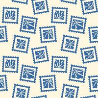 Groovy Post Stamp Card backgroun. Abstract Sun or Plants seamless pattern. Blue Curve Shapes vector
