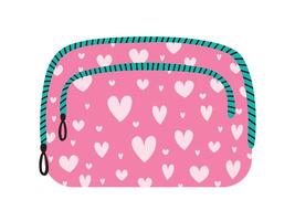 Make up bag with hearts print flat illustration vector