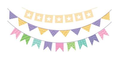 Flat garlands set. Garlands with flags flat style for party decor vector