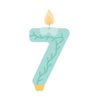 Candle shaped number 7 flat illustration vector