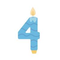 Candle shaped number 4 flat illustration vector