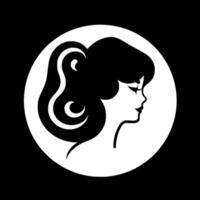 A woman's face in a circle with a black background vector