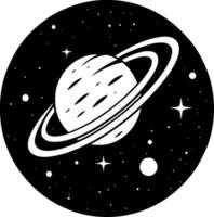 A black and white image of saturn in a circle vector