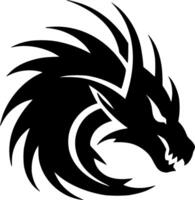 A black and white dragon head with a long tail vector