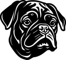 A black and white pug dog head on a white background vector