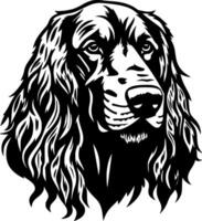 The head of a dog is shown in black and white vector