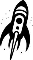 A black and white illustration of a rocket ship vector