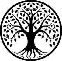 A black and white tree of life in a circle vector