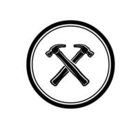 Crossing hammer in circle monochrome isolated logo vector