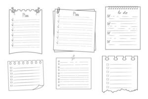Set To do check list page doodle blank. Reminder, memo note hand drawn isolated on white. Pencil planner, notepad, sheet. vector