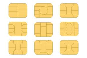 EMV chip icon set. Microchip for bank plastic credit or debit charge or sim card. Digital Nfc technology. Contactless payment at terminals and ATMs vector