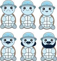 Kawaii Turtle with Various Facial Expressions and Accessories vector